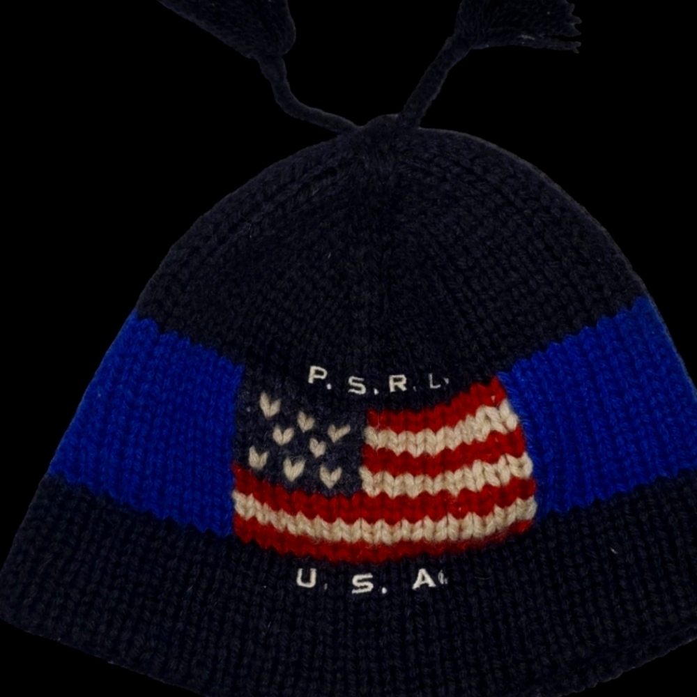 Polo sport ralph lauren vtg spellout flag 92 beanie os stadium p wing snow beach